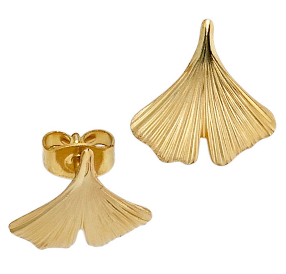 Schmuck Krone Paar Ohrstecker Ohrstecker Stecker Ginko Ginkoblatt Ginkoblätter aus 375 Gold Gelbgold, Gold 375 von Schmuck Krone