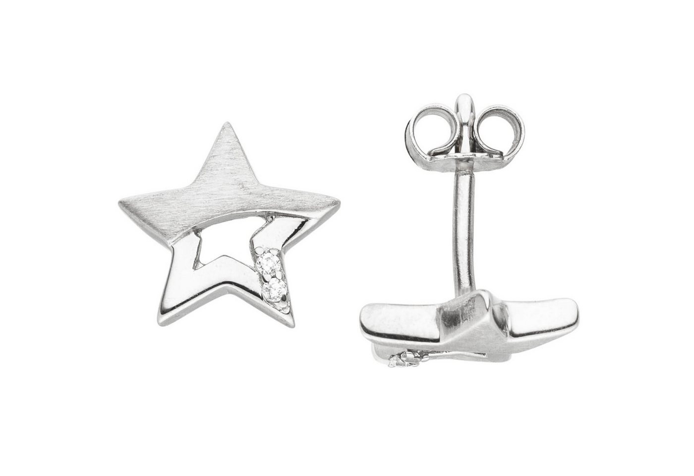 Schmuck Krone Paar Ohrstecker Ohrstecker Stecker Ohrschmuck Stern Sterne 925 Silber mit 4 Zirkonia, Silber 925 von Schmuck Krone