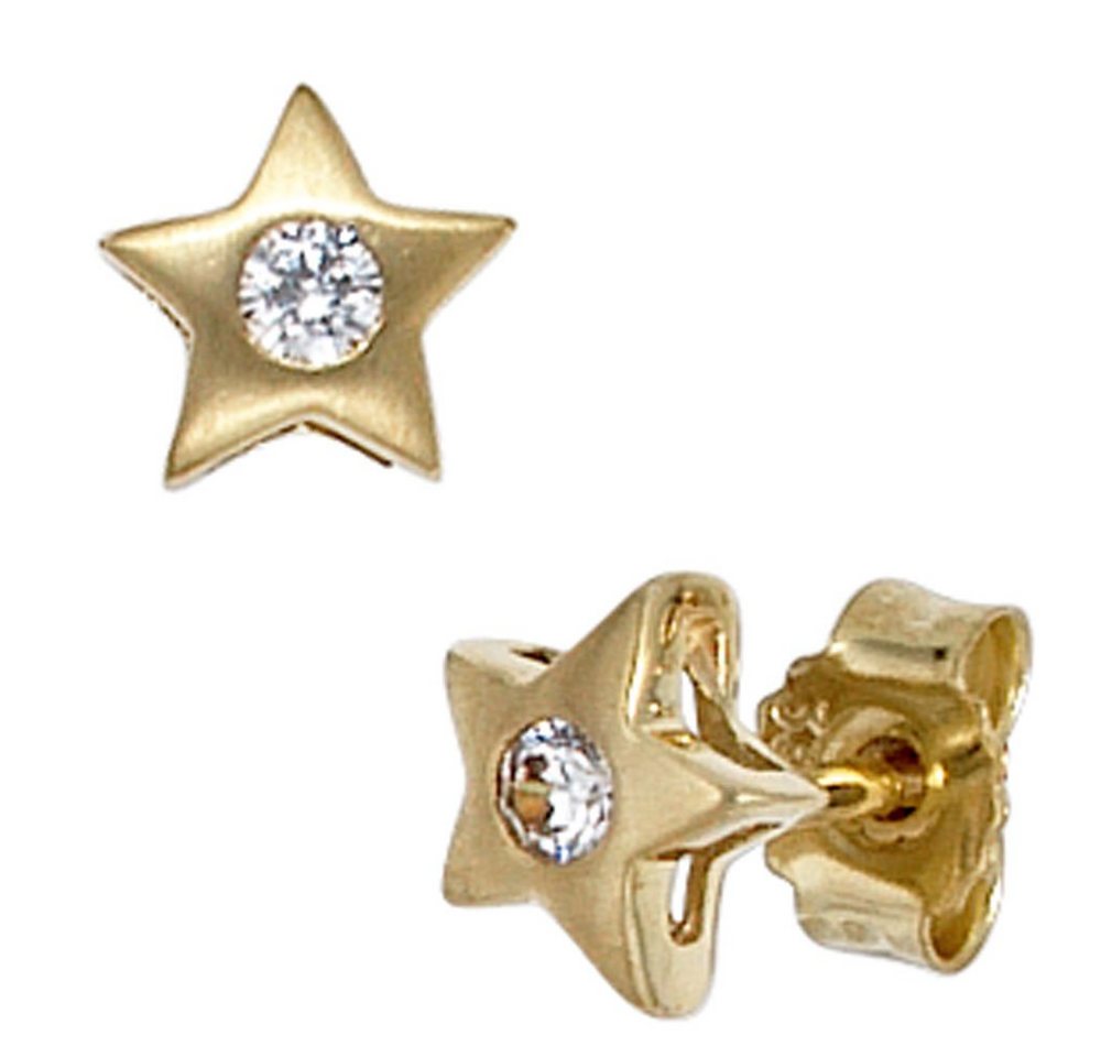 Schmuck Krone Paar Ohrstecker Ohrstecker Stecker Stern Sterne Zirkonia gefasst 333 Gold Gelbgold Damen, Gold 333 von Schmuck Krone