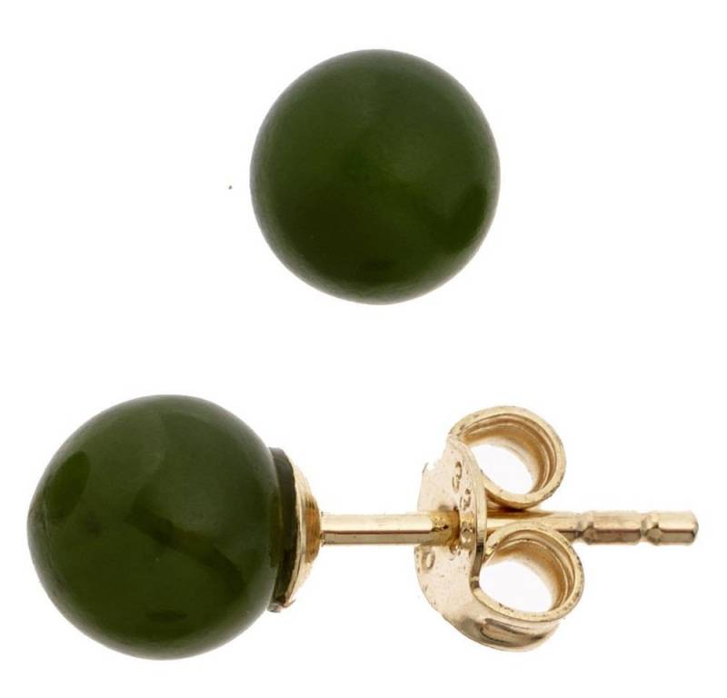 Schmuck Krone Paar Ohrstecker Ohrstecker Stecker mit Jade Kugel 6,4mm dunkelgrün 333 Gold Gelbgold, Gold 333 von Schmuck Krone