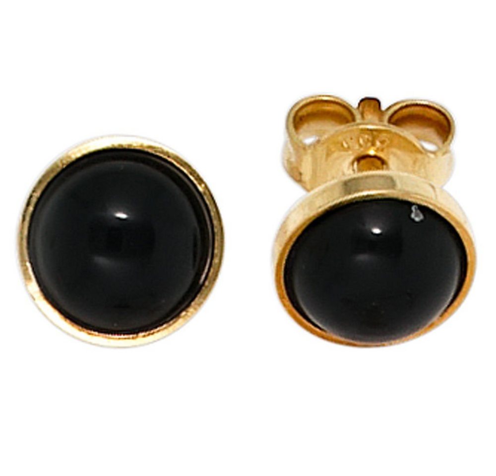 Schmuck Krone Paar Ohrstecker Ohrstecker Stecker mit Onyx schwarz 6,8mm rund 333 Gold Gelbgold, Gold 333 von Schmuck Krone