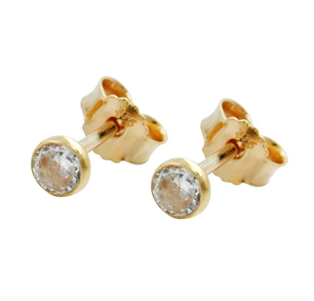 Schmuck Krone Paar Ohrstecker Ohrstecker Stecker mit Zirkonia 3mm 375 Gold Gelbgold klein & fein Damen, Gold 375 von Schmuck Krone