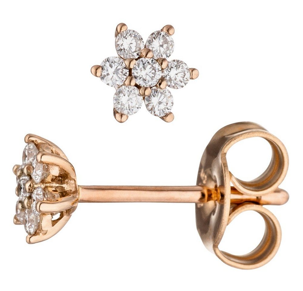 Schmuck Krone Paar Ohrstecker Ohrstecker Sterne mit 14 Brillanten, 585 Rotgold, Gold 585 von Schmuck Krone