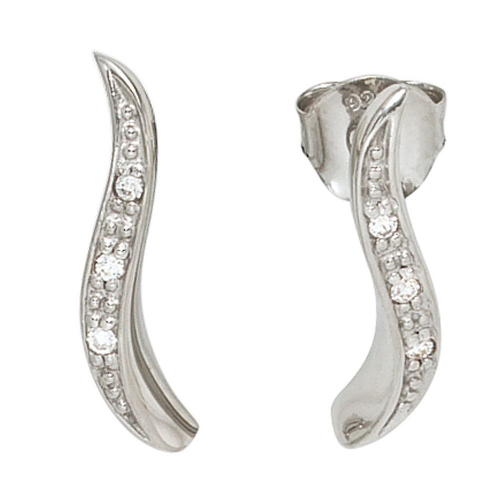 Schmuck Krone Paar Ohrstecker Ohrstecker Welle 925 Silber mit 6 Zirkonia weiß, Silber 925 von Schmuck Krone