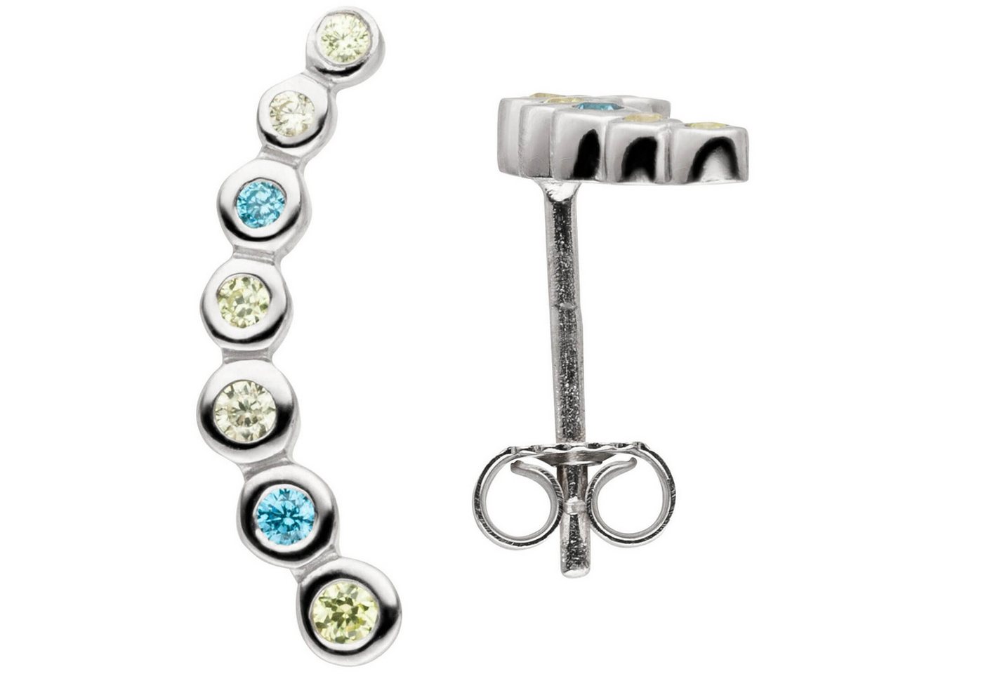 Schmuck Krone Paar Ohrstecker Ohrstecker aus 925 Silber mit Zirkonia blau grün, Silber 925 von Schmuck Krone