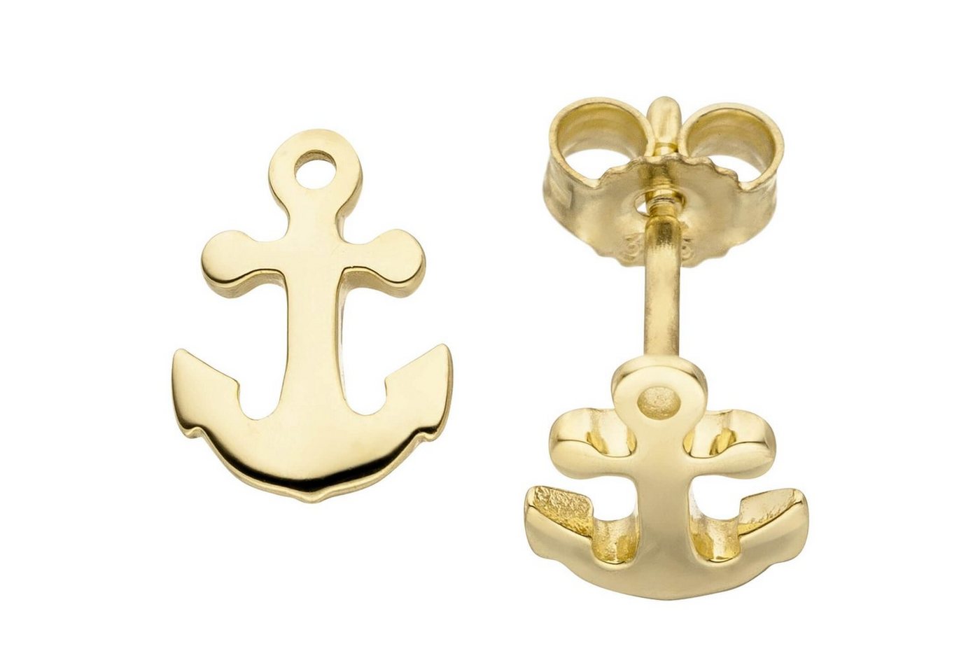 Schmuck Krone Paar Ohrstecker Ohrstecker für Kinder Ohrringe, Anker Yachtanker aus 375 Gold Gelbgold, Gold 375 von Schmuck Krone