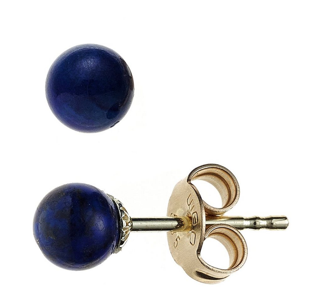 Schmuck Krone Paar Ohrstecker Ohrstecker mit Lapis-Lazuli blau 4mm 585 Gold Gelbgold Ohrschmuck Damen, Gold 585 von Schmuck Krone