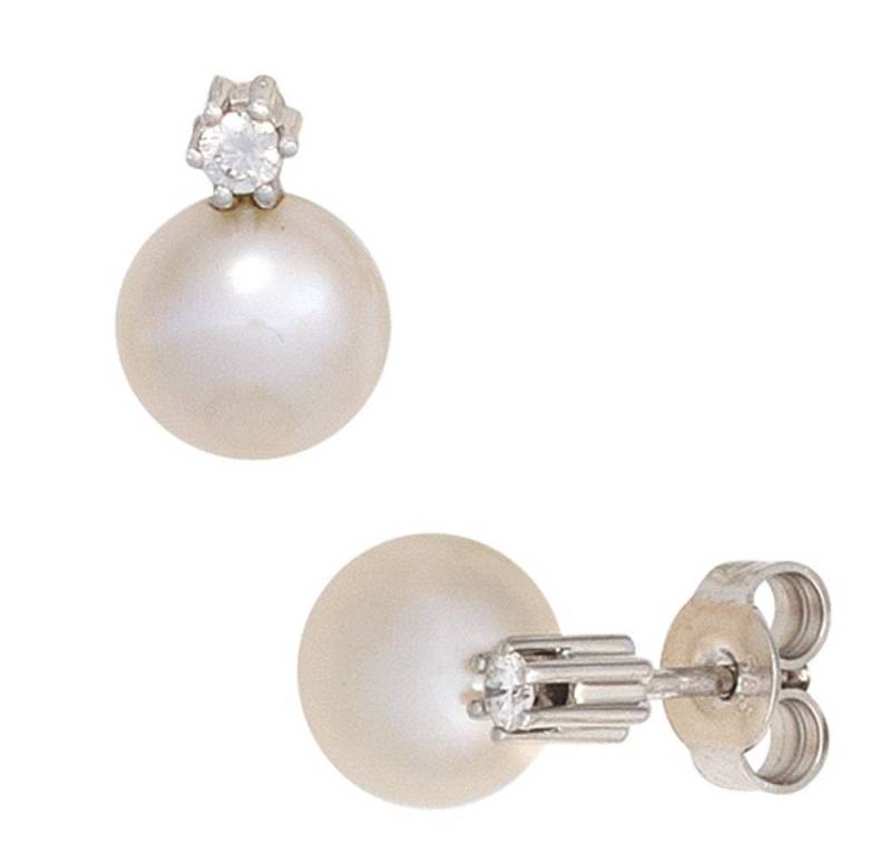 Schmuck Krone Paar Ohrstecker Ohrstecker mit sW- Perlen & 2 Brillanten 585 Weißgold, Gold 585 von Schmuck Krone