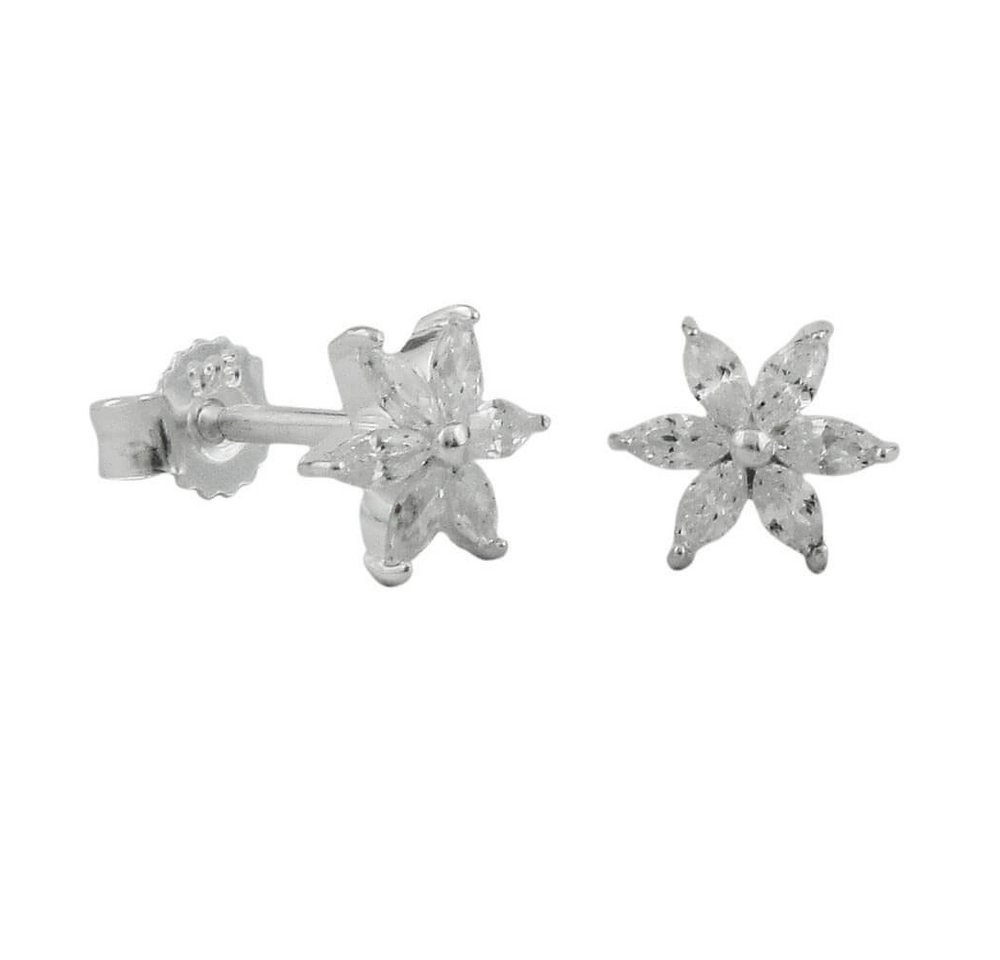 Schmuck Krone Paar Ohrstecker Paar Ohrstecker Blume oder Stern mit Zirkonia 8mm 925 Silber Kinder, Silber 925 von Schmuck Krone