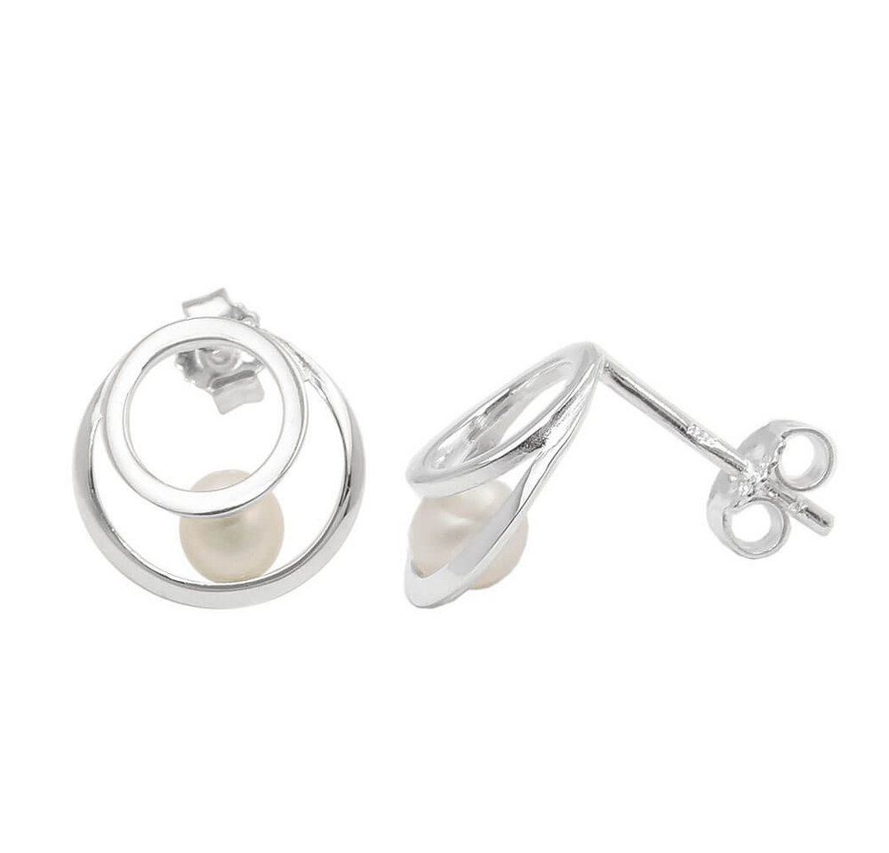 Schmuck Krone Paar Ohrstecker Paar Ohrstecker Ohrringe 11mm zwei Kreise mit Süßwasserperlen 925 Silber, Silber 925 von Schmuck Krone