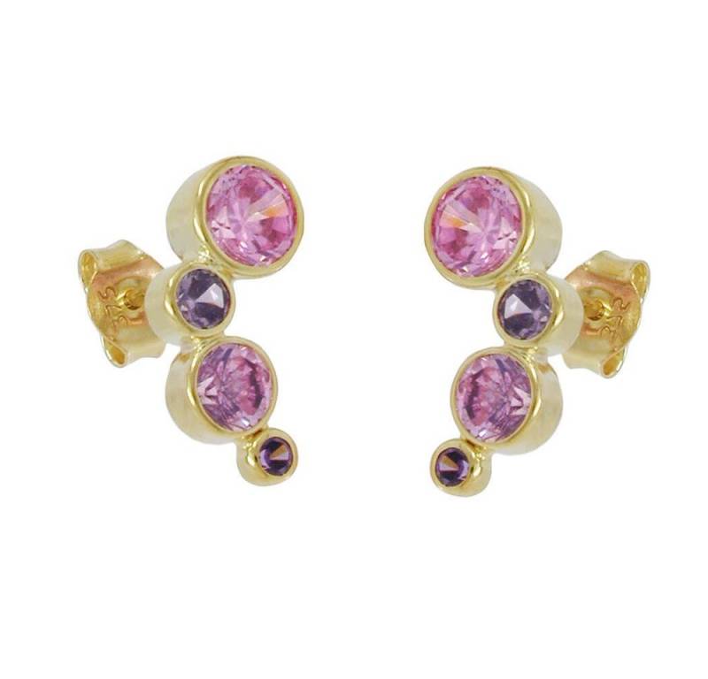 Schmuck Krone Paar Ohrstecker Paar Ohrstecker Ohrringe 14x5mm mit Zirkonia pink-lila aus 9Kt 375 Gold Gelbgold, Gold 375 von Schmuck Krone