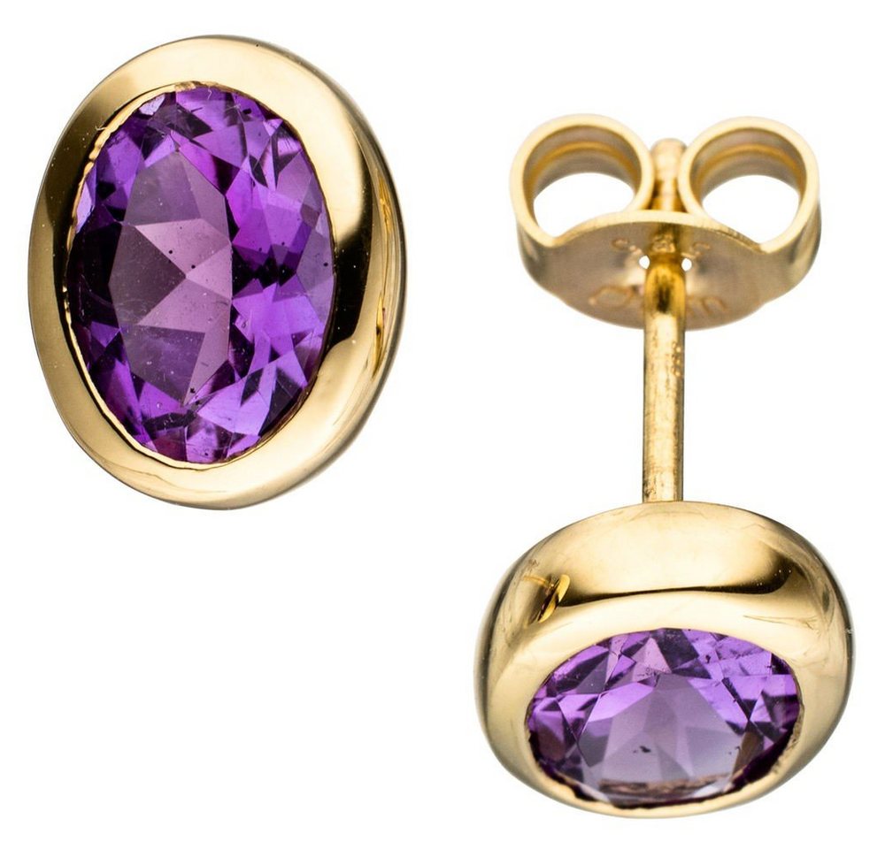 Schmuck Krone Paar Ohrstecker Paar Ohrstecker Ohrschmuck Amethyst violett lila oval 585 Gold Gelbgold, Gold 585 von Schmuck Krone