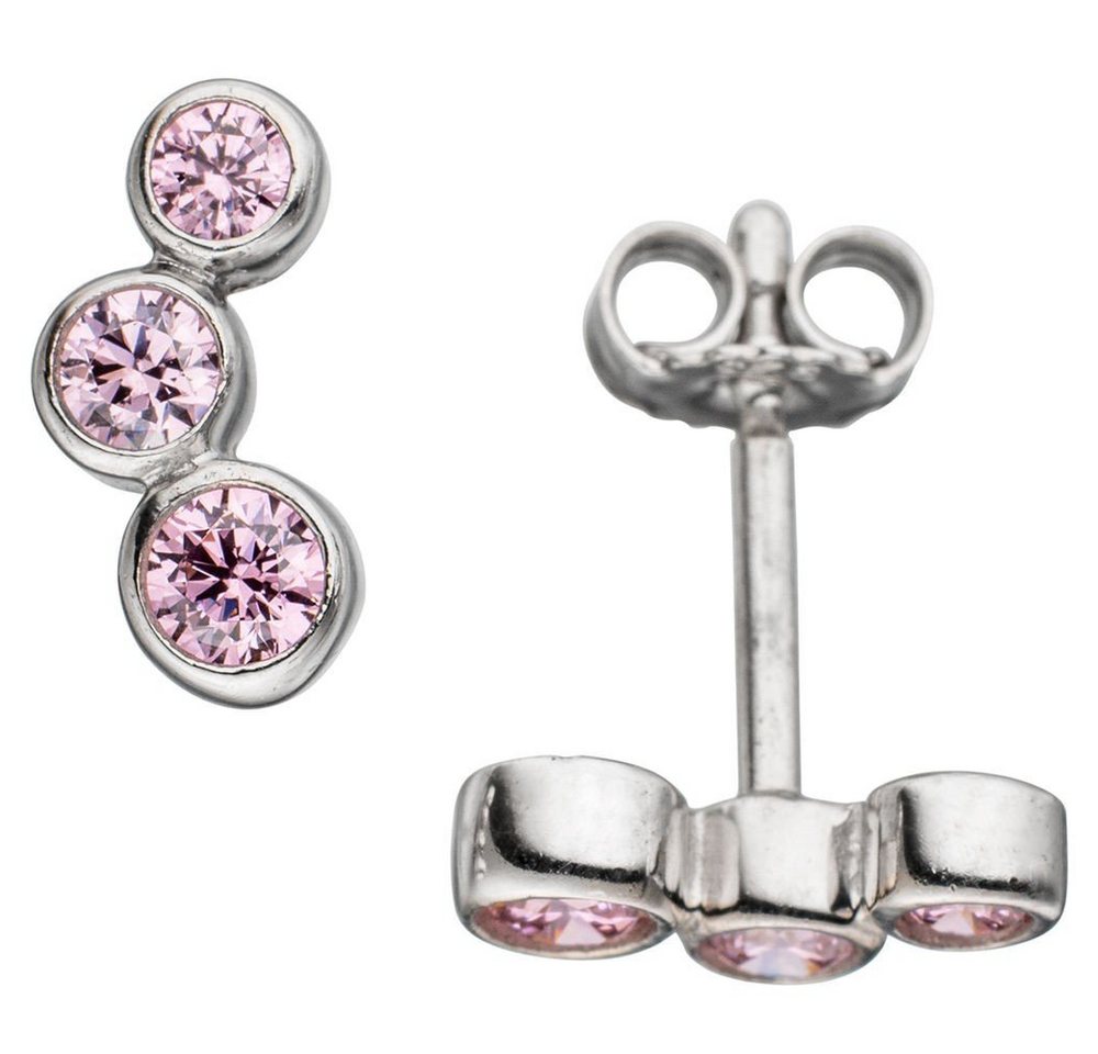 Schmuck Krone Paar Ohrstecker Paar Ohrstecker Ohrschmuck drei runde rosa Zirkonia pink 925 Silber Damen, Silber 925 von Schmuck Krone