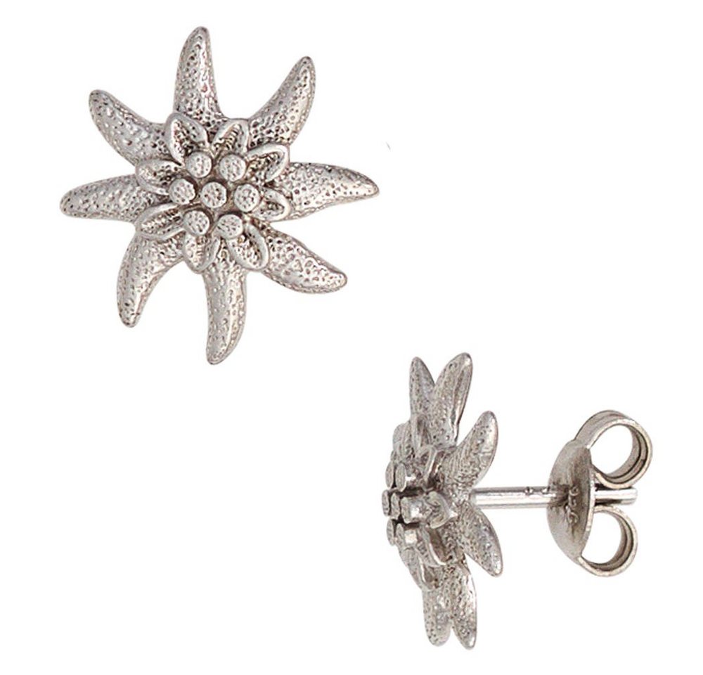 Schmuck Krone Paar Ohrstecker Paar Ohrstecker Stecker Blume Edelweiß aus 925 echt Silber rhodiniert Damen, Silber 925 von Schmuck Krone