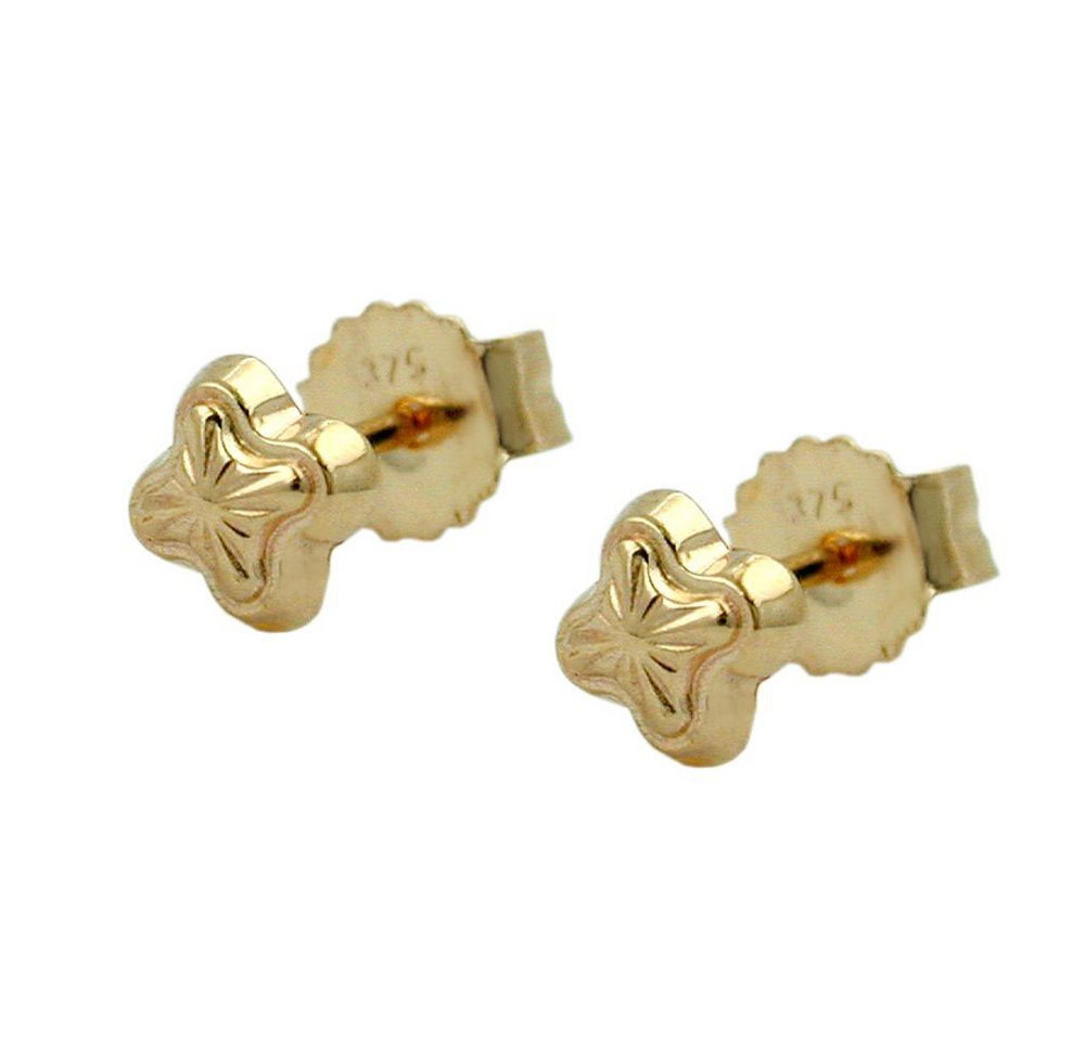 Schmuck Krone Paar Ohrstecker Paar Ohrstecker Stecker Stern Sterne mit Muster 375 Gold Gelbgold Damen, Gold 375 von Schmuck Krone