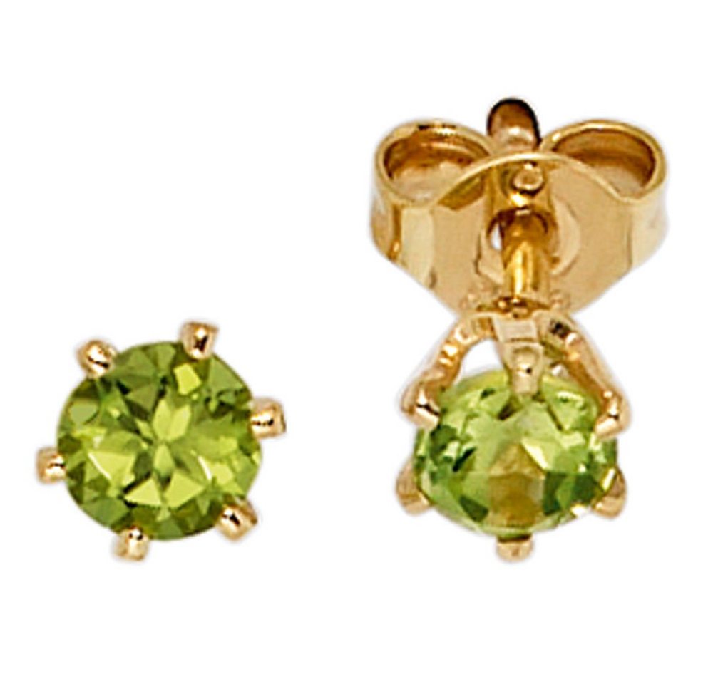 Schmuck Krone Paar Ohrstecker Paar Ohrstecker Stecker mit Peridot grün 4,6mm & 585 Gold Gelbgold, Gold 585 von Schmuck Krone