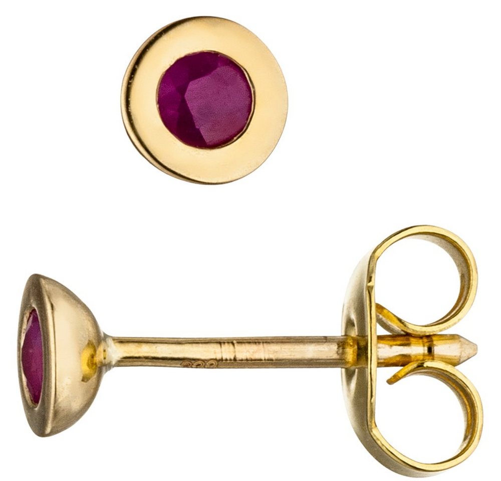 Schmuck Krone Paar Ohrstecker Paar Ohrstecker mit Rubin rot rund 333 Gold Gelbgold Ohrringe Ohrschmuck Damen, Gold 333 von Schmuck Krone