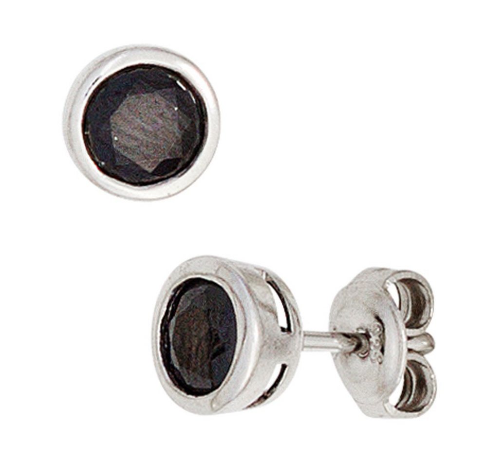 Schmuck Krone Paar Ohrstecker Stecker, Zirkonia, schwarz, rund, 925 Silber, Silber 925 von Schmuck Krone