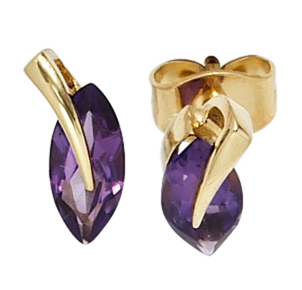 Schmuck Krone Paar Ohrstecker Stecker Ohrstecker mit Amethyst violett 585 Gold Gelbgold Ohrringe für Damen, Gold 585 von Schmuck Krone