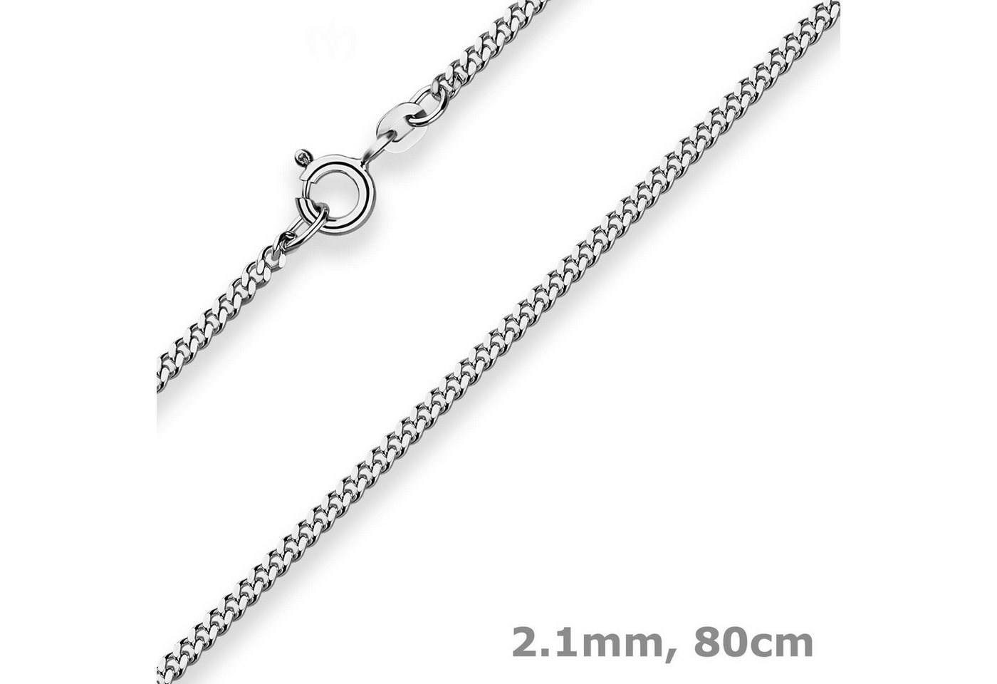Schmuck Krone Panzerkette 2,1mm Panzerkette aus 925 Silber rhodiniert 80cm, Silber 925 von Schmuck Krone