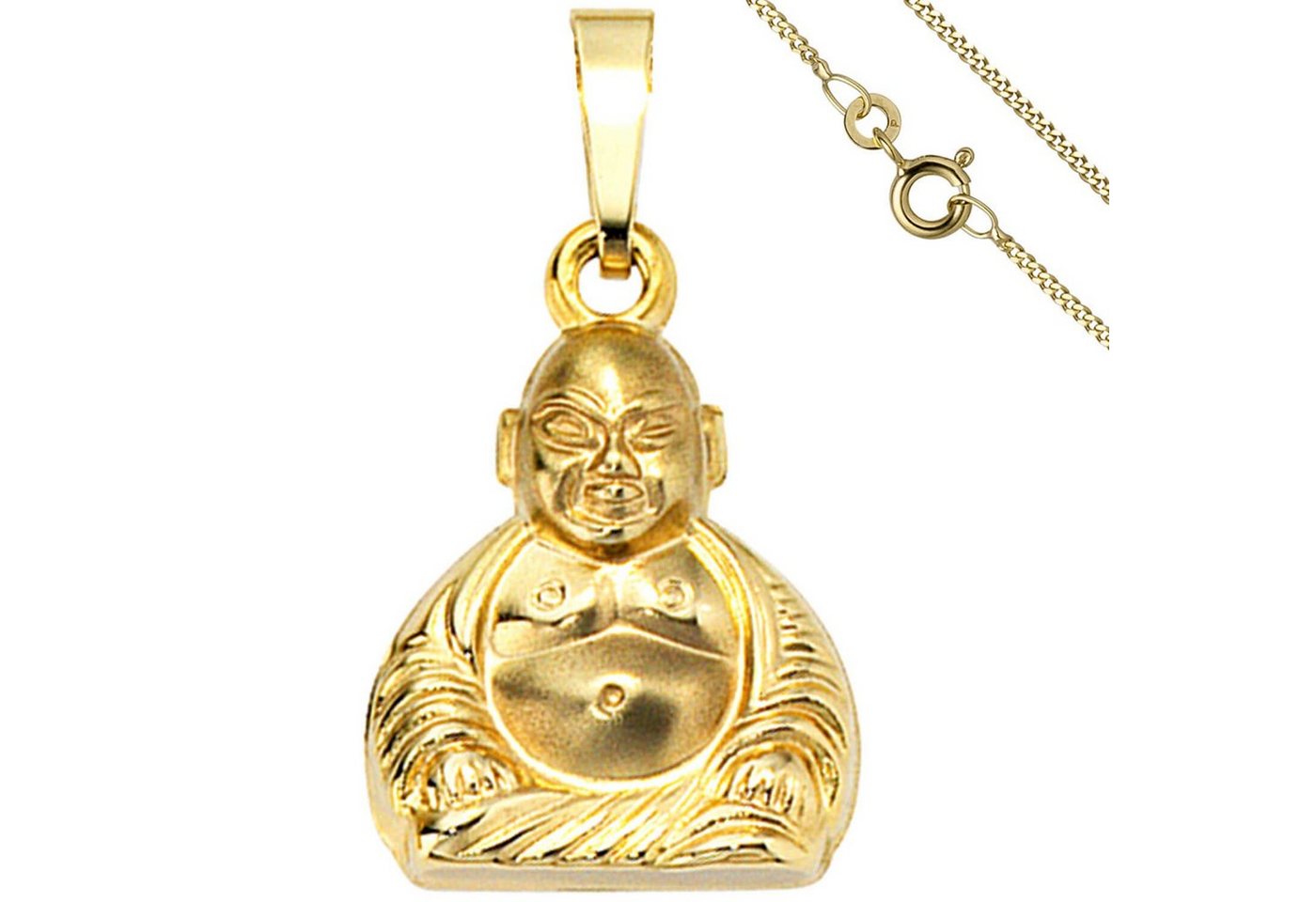 Schmuck Krone Panzerkette Schmuck-Set, Anhänger Buddha auf 1,3mm Panzerkette 333 Gold Gelbgold 50cm von Schmuck Krone