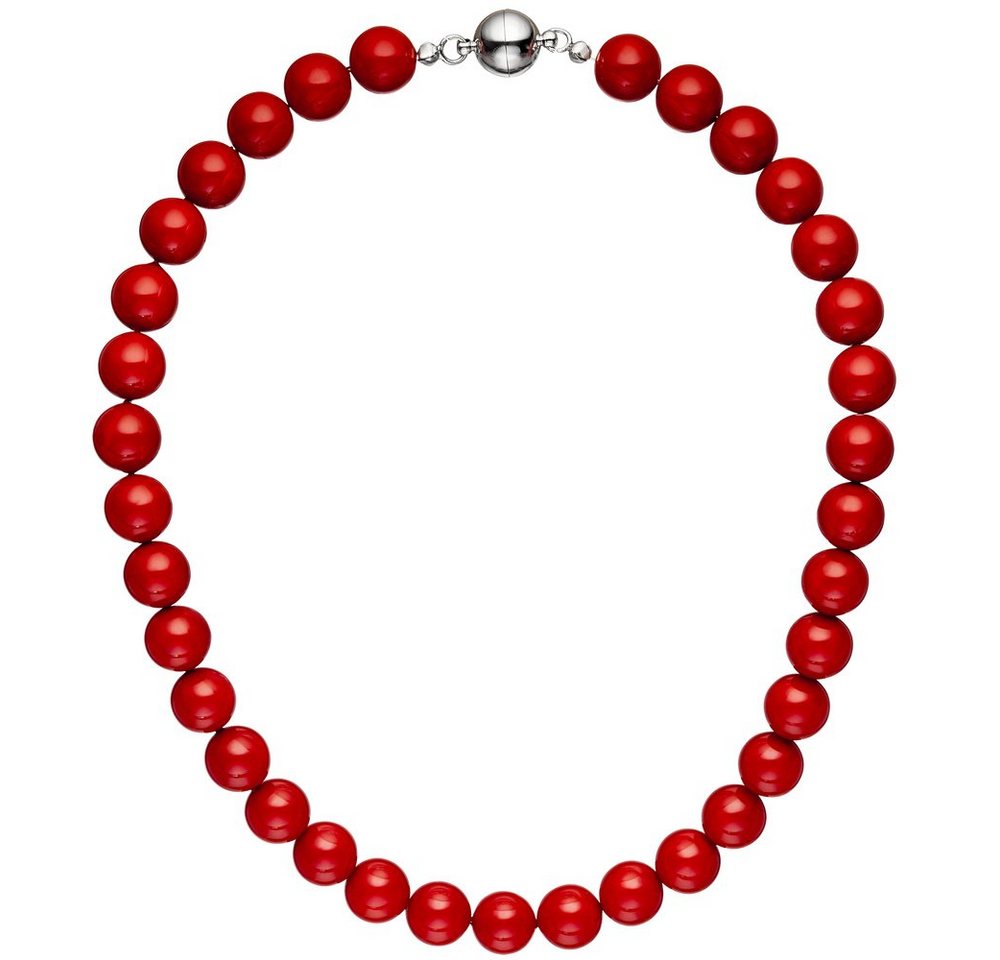Schmuck Krone Perlenkette Kette Collier Halskette Kugelkette aus Muschelkern Perlen rot Perlenkette 45cm von Schmuck Krone