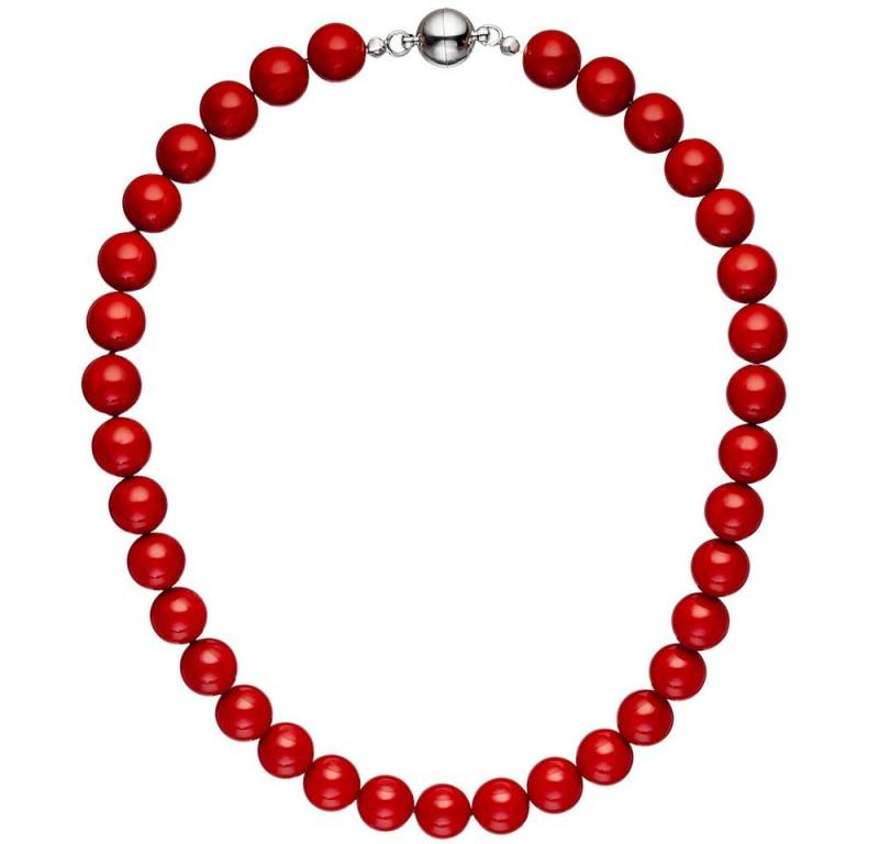 Schmuck Krone Perlenkette Kette Collier Halskette Kugelkette aus Muschelkern Perlen rot Perlenkette 45cm von Schmuck Krone