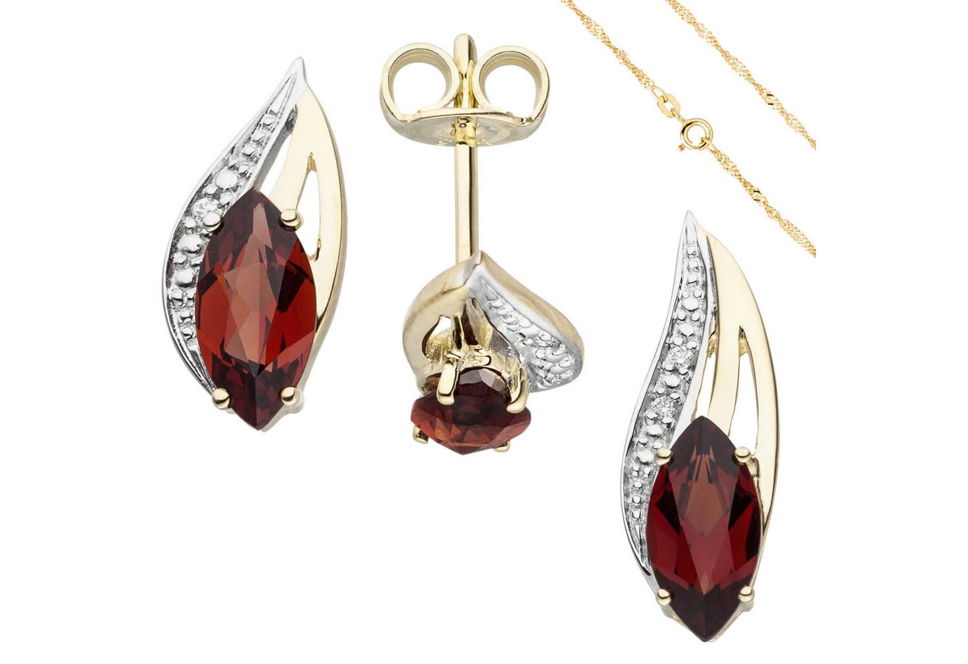 Schmuck Krone Schmuckset Schmuck-Set 585 Gelbgold Granate und Diamanten Kette 45cm, Gold 585 von Schmuck Krone