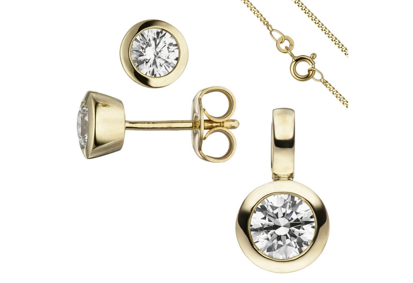 Schmuck Krone Schmuckset Solitär Schmuck-Set 333 Gelbgold, 3 Zirkonia, 42cm, Gold 333 von Schmuck Krone