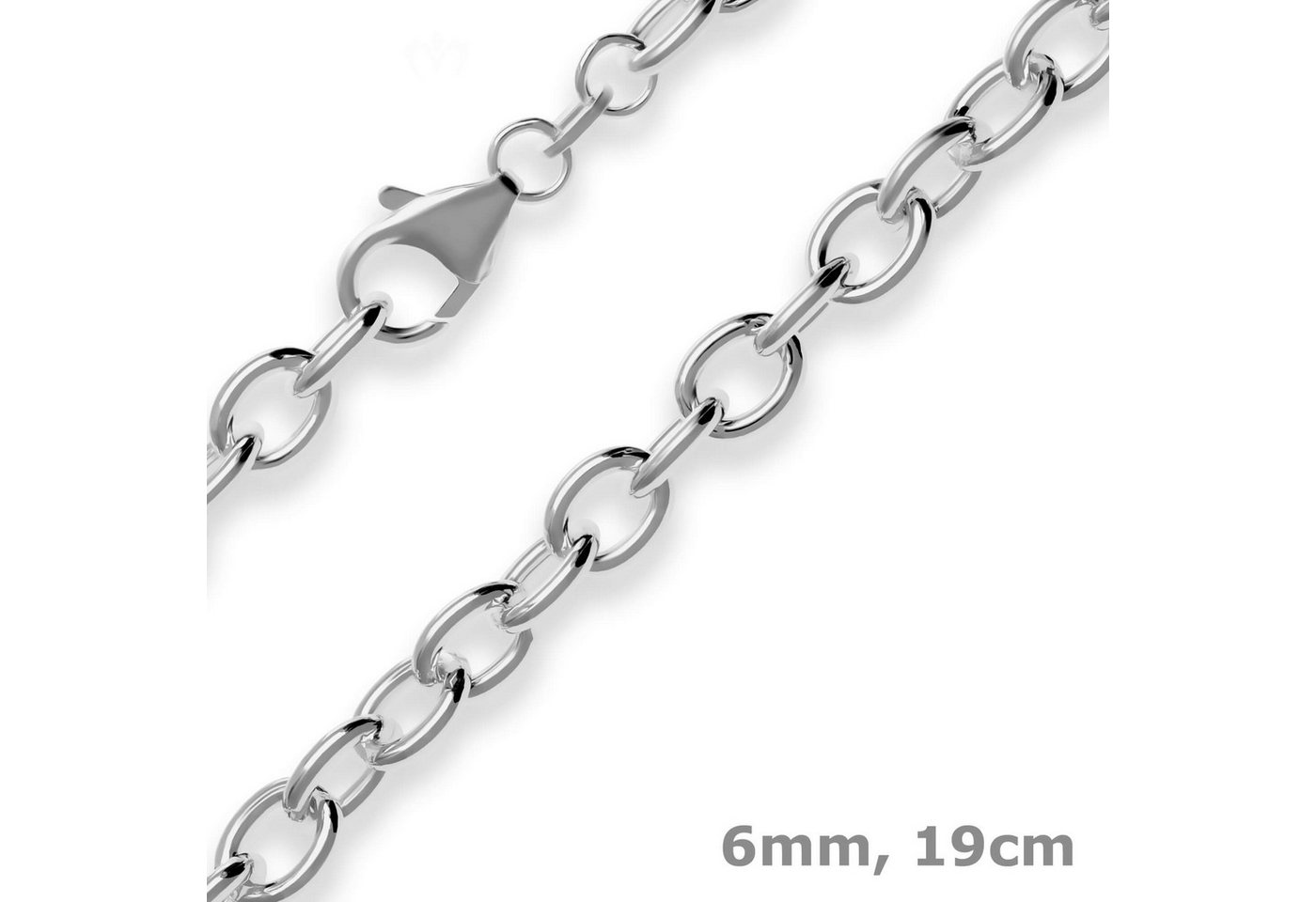 Schmuck Krone Silberarmband 6mm Armband Ankerkette weit aus 925 Silber rhodiniert 19cm, Silber 925 von Schmuck Krone