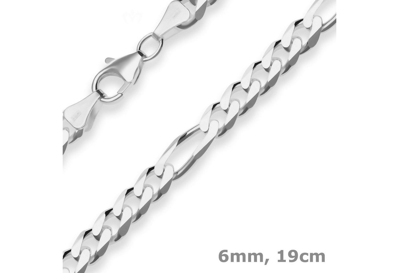 Schmuck Krone Silberarmband 6mm Armband Figarokette diamantiert aus 925 Silber 19cm, Silber 925 von Schmuck Krone