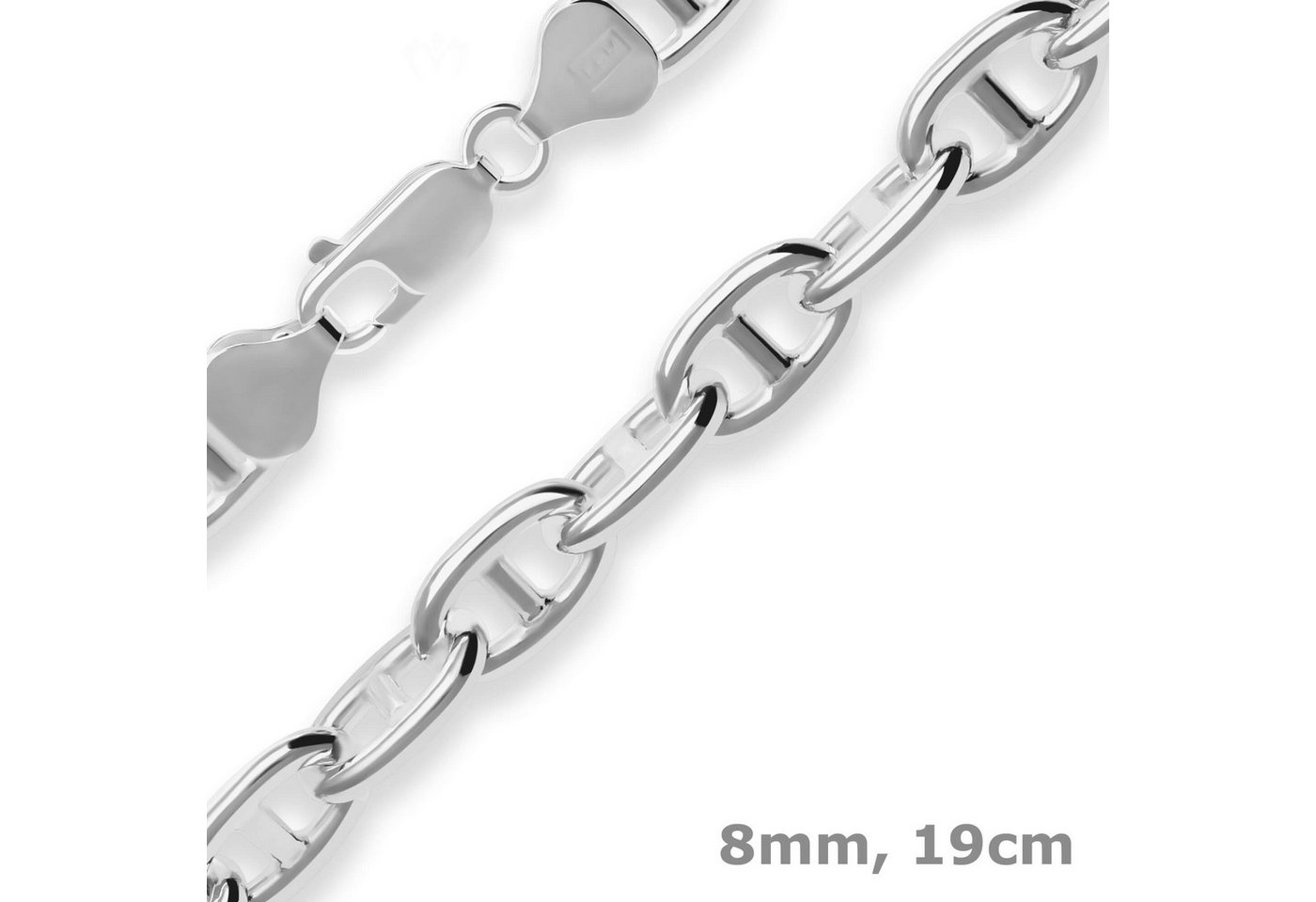Schmuck Krone Silberarmband 8mm Armband Ankerkette-Steg aus 925 Silber 19cm, Silber 925 von Schmuck Krone