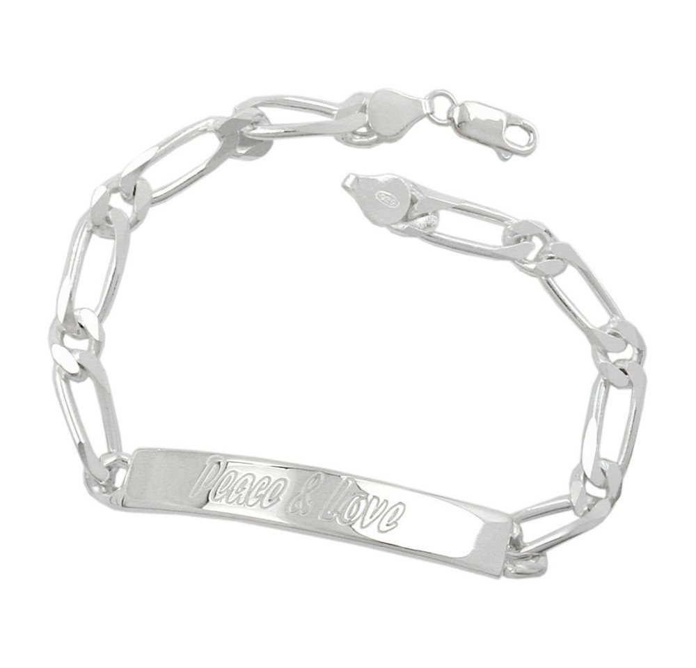 Schmuck Krone Silberarmband Peace u. Love Schildband Armband Figarokette diamantiert 925 Silber 21cm Herren von Schmuck Krone