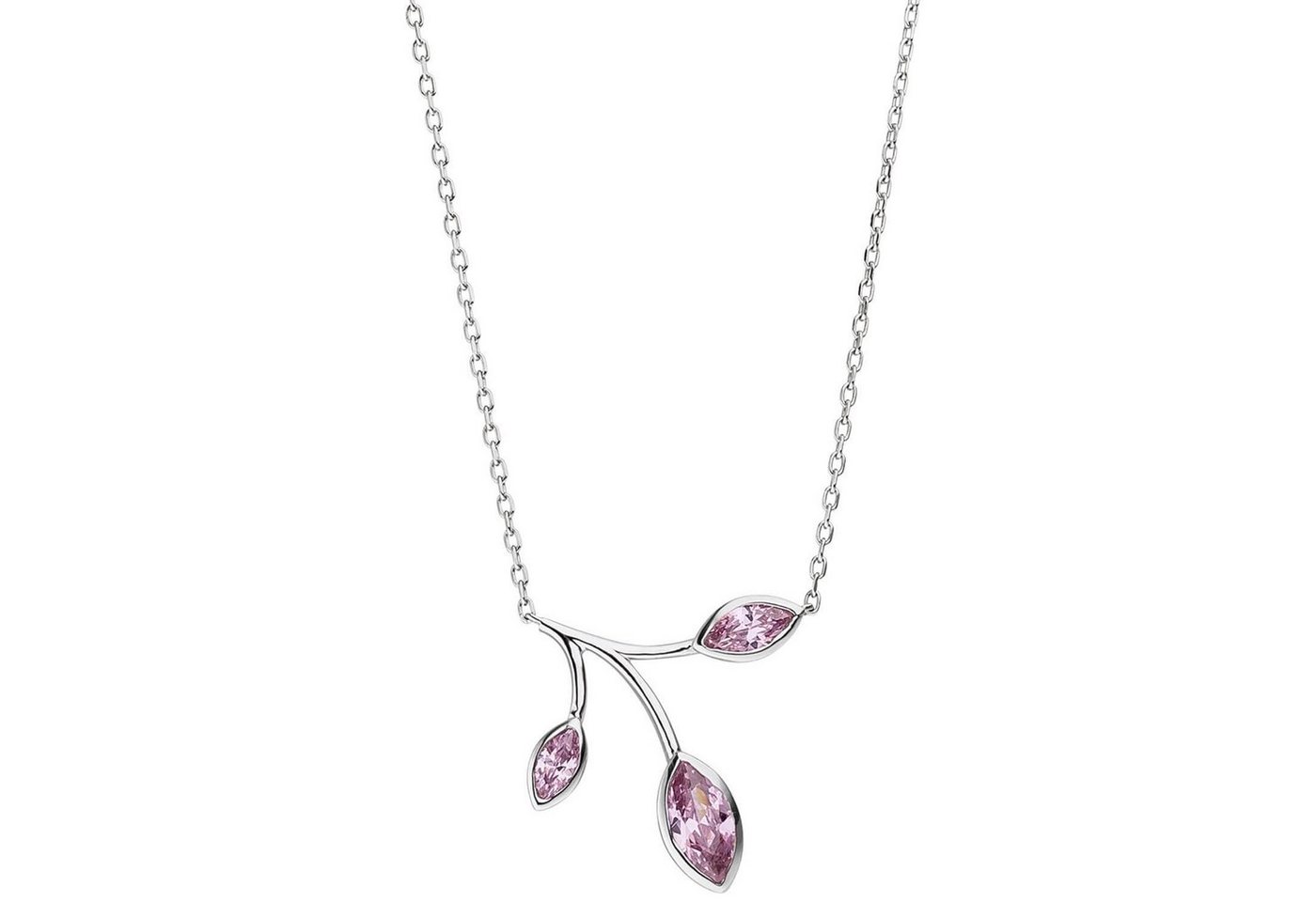 Schmuck Krone Silberkette 1,1mm Collier Ankerkette, Anhänger Zweig mit rosa Zirkonia, 925 Silber, 42-45cm von Schmuck Krone