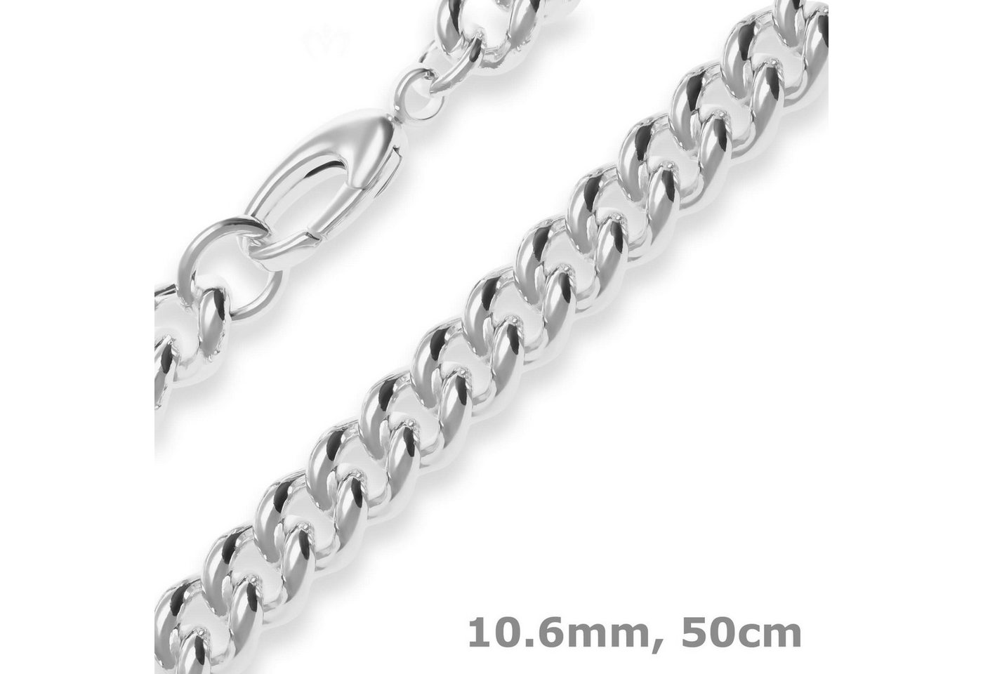 Schmuck Krone Silberkette 10,6mm Panzerkette rund aus 925 Silber 50cm, Silber 925 von Schmuck Krone