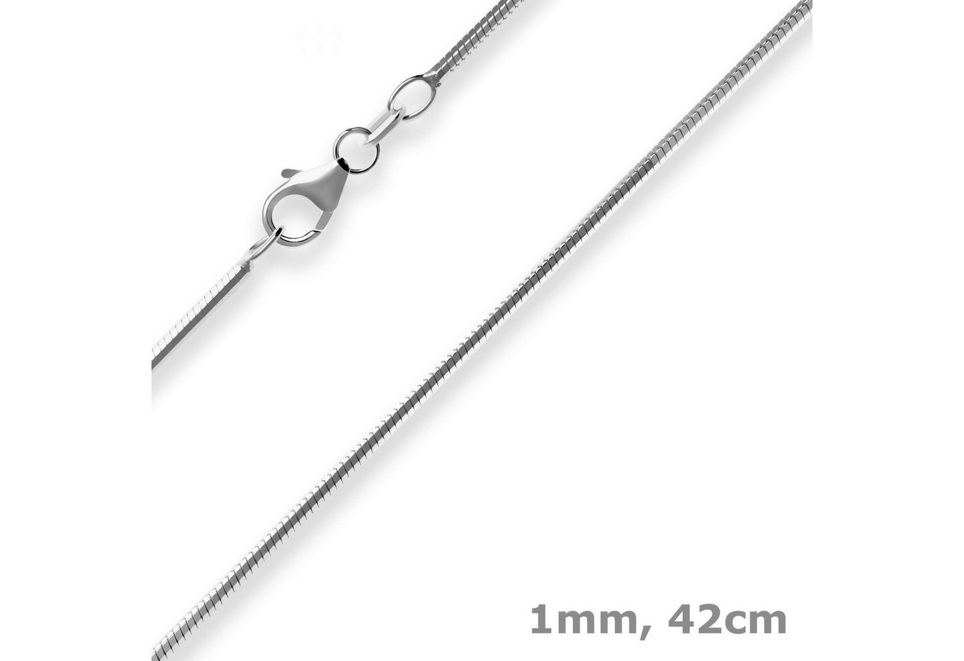 Schmuck Krone Silberkette 1mm Schlangenkette diamantiert aus 925 Silber rhodiniert 42cm, Silber 925 von Schmuck Krone