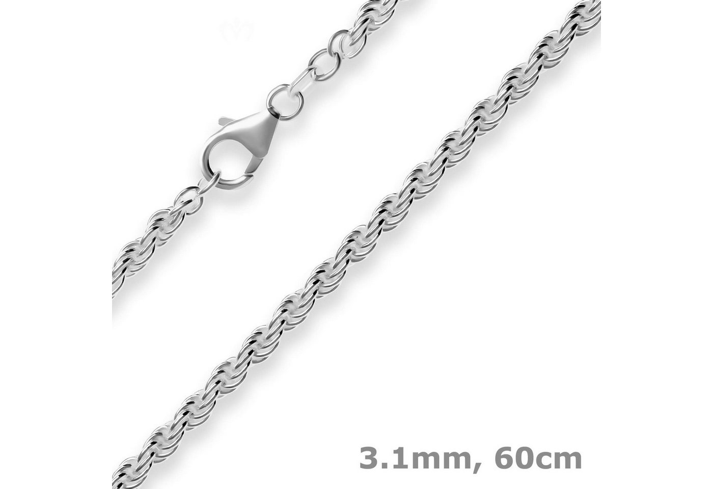 Schmuck Krone Silberkette 3,1mm Kordelkette massiv aus 925 Silber rhodiniert 60cm, Silber 925 von Schmuck Krone