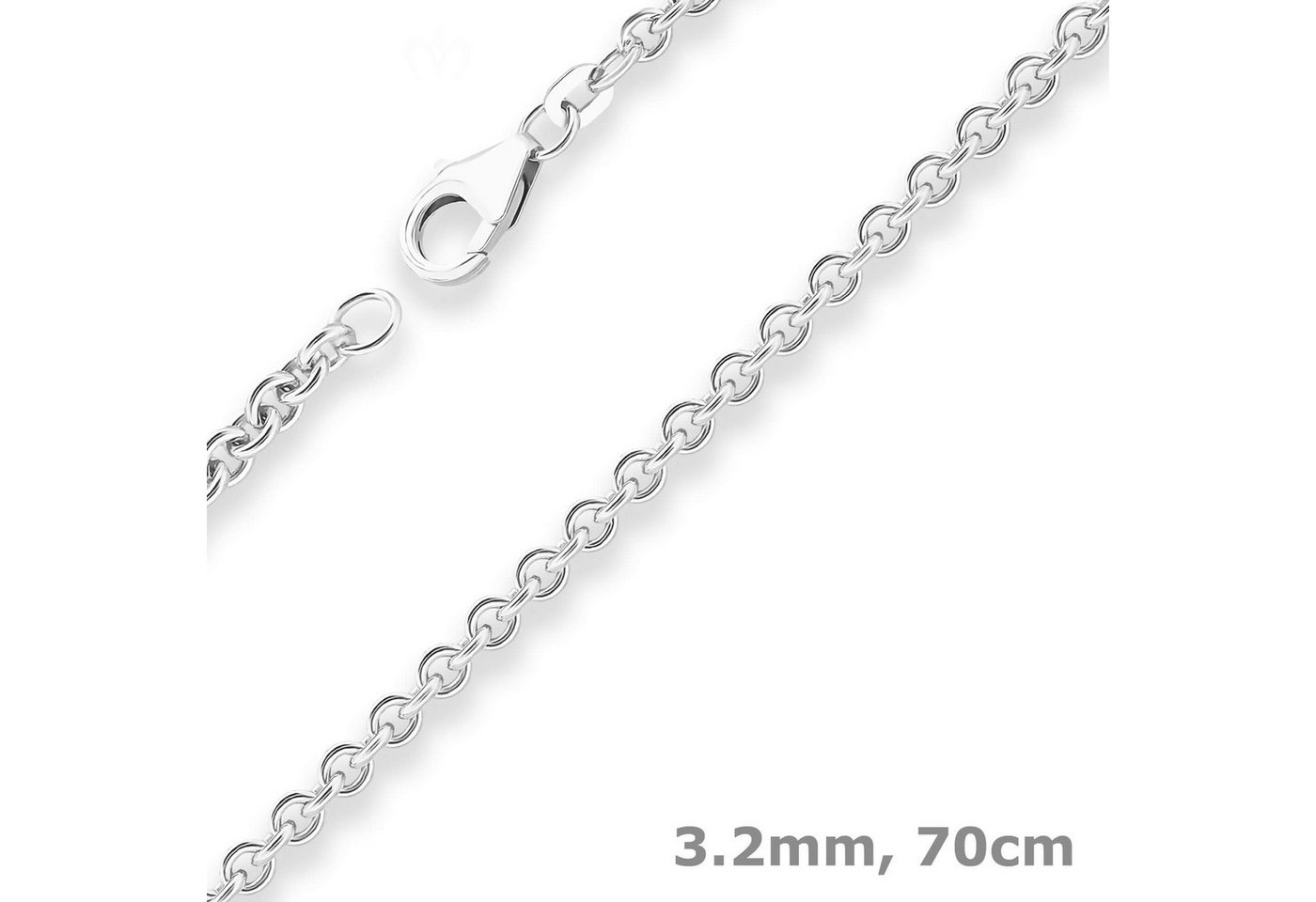 Schmuck Krone Silberkette 3,2mm Rund-Ankerkette aus 925 Silber 70cm, Silber 925 von Schmuck Krone