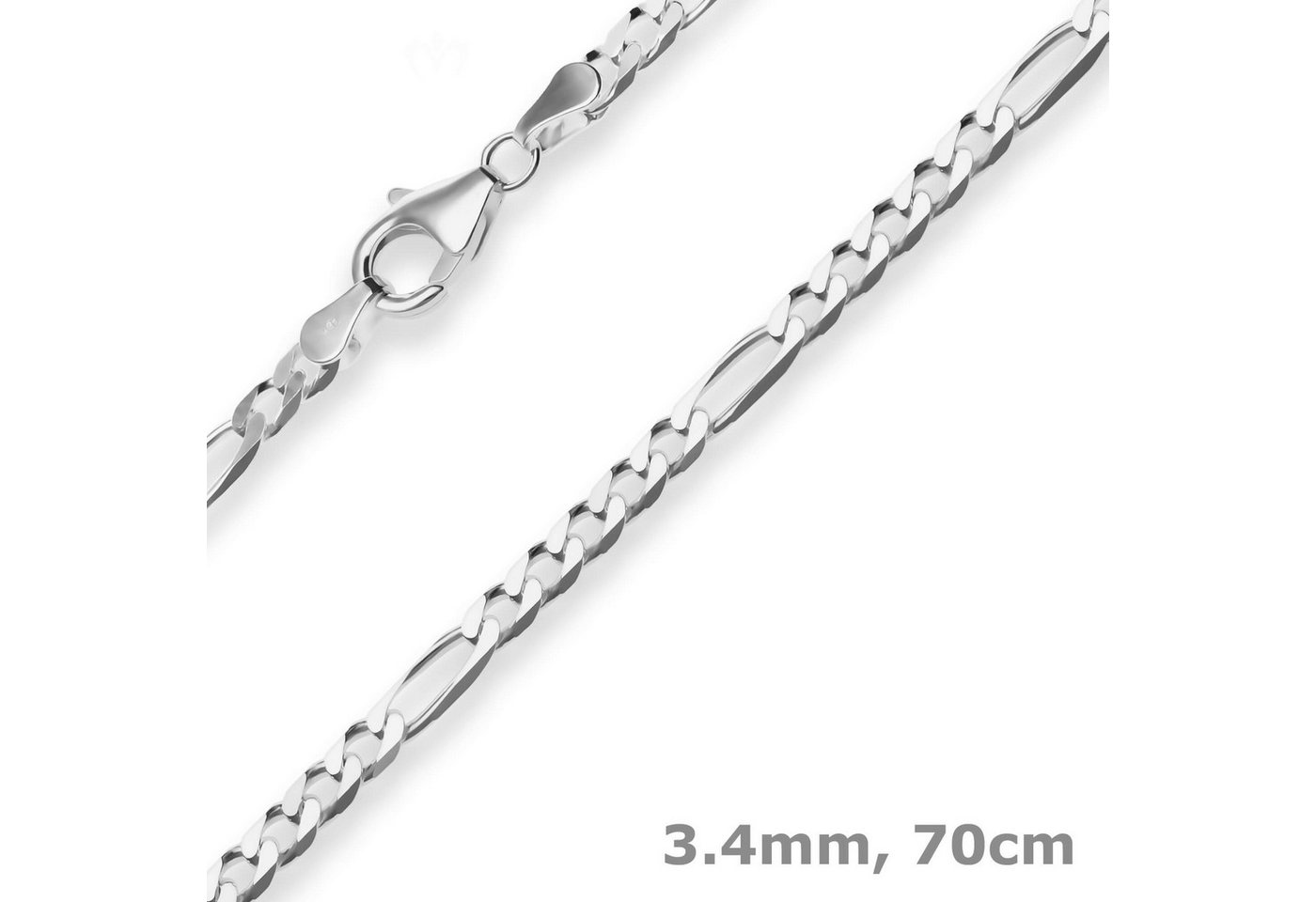 Schmuck Krone Silberkette 3,4mm Figarokette diamantiert aus 925 Silber 70cm, Silber 925 von Schmuck Krone