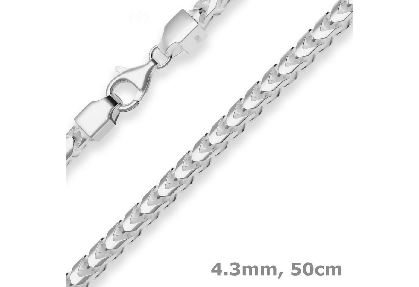 Schmuck Krone Silberkette 4,3mm Fuchsschwanzkette aus 925 Silber 50cm, Silber 925 von Schmuck Krone