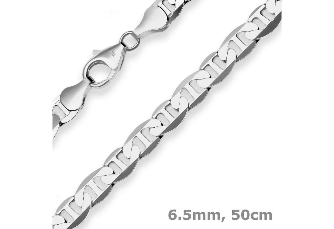 Schmuck Krone Silberkette 6,5mm Panzerstegkette aus 925 Silber rhodiniert 50cm, Silber 925 von Schmuck Krone