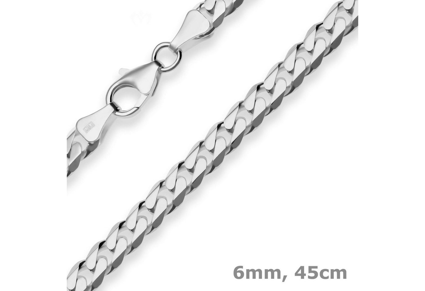 Schmuck Krone Silberkette 6mm Panzerkette aus 925 Silber rhodiniert 45cm, Silber 925 von Schmuck Krone