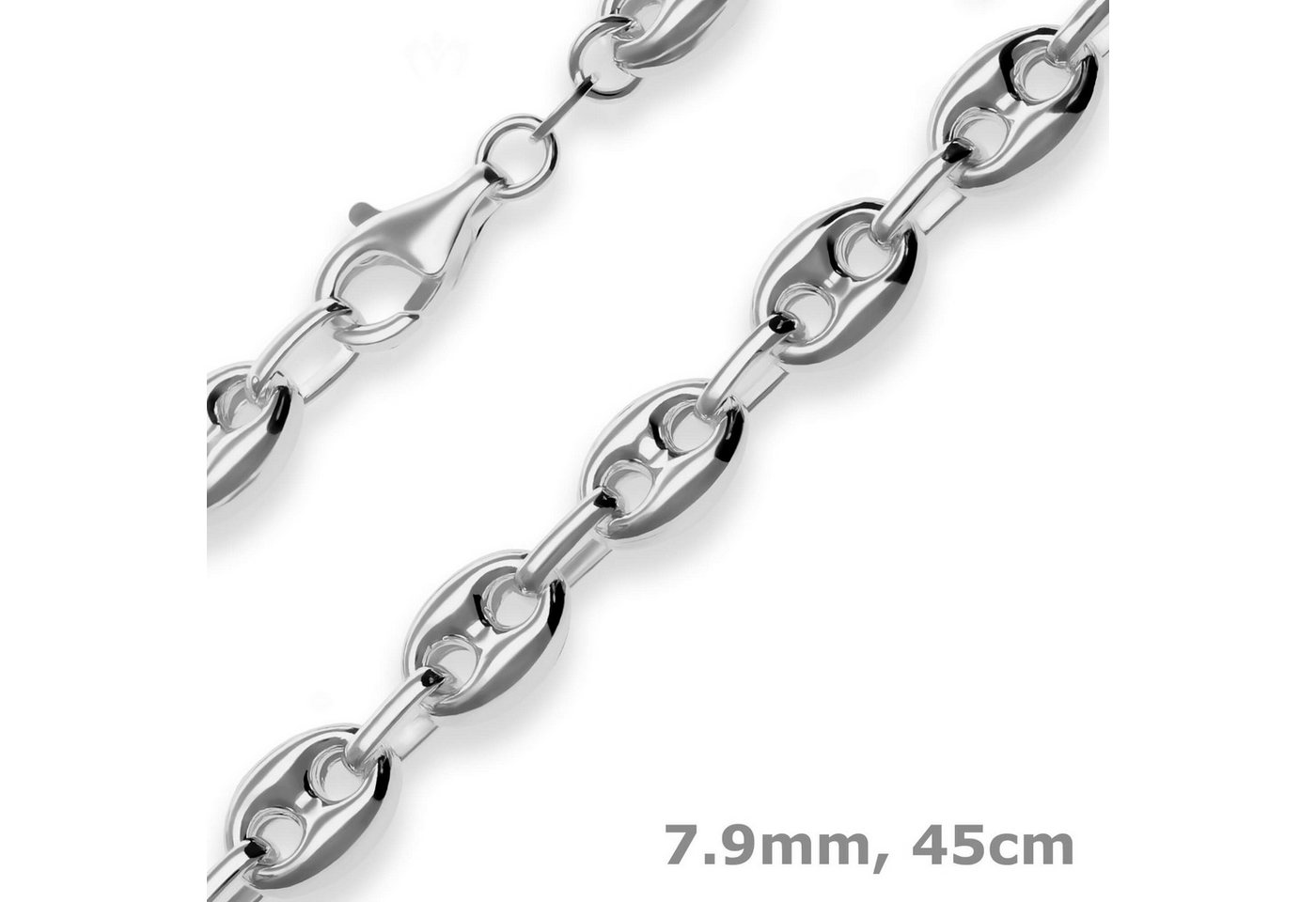 Schmuck Krone Silberkette 7,9mm Schiffsankerkette aus 925 Silber rhodiniert 45cm, Silber 925 von Schmuck Krone