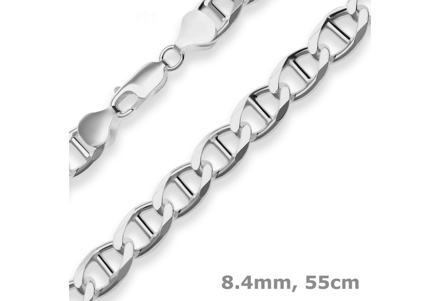 Schmuck Krone Silberkette 8,4mm Panzerstegkette aus 925 Silber 55cm, Silber 925 von Schmuck Krone