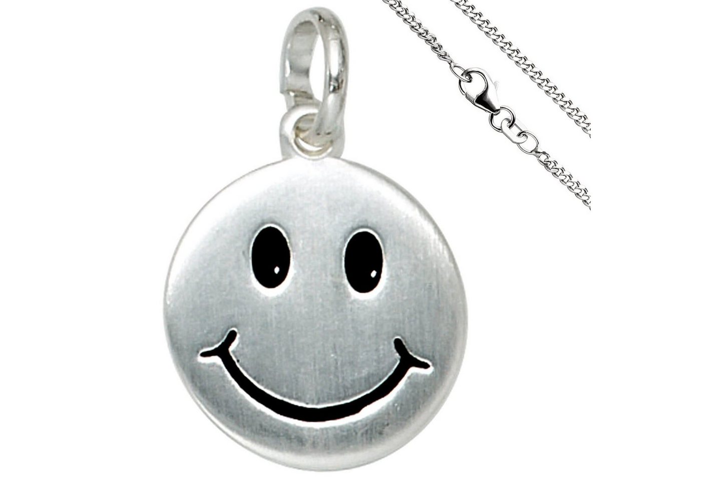 Schmuck Krone Silberkette Schmuck-Set, Smiley mit 1,7mm Panzerkette aus 925 Silber Halsschmuck, 38cm von Schmuck Krone