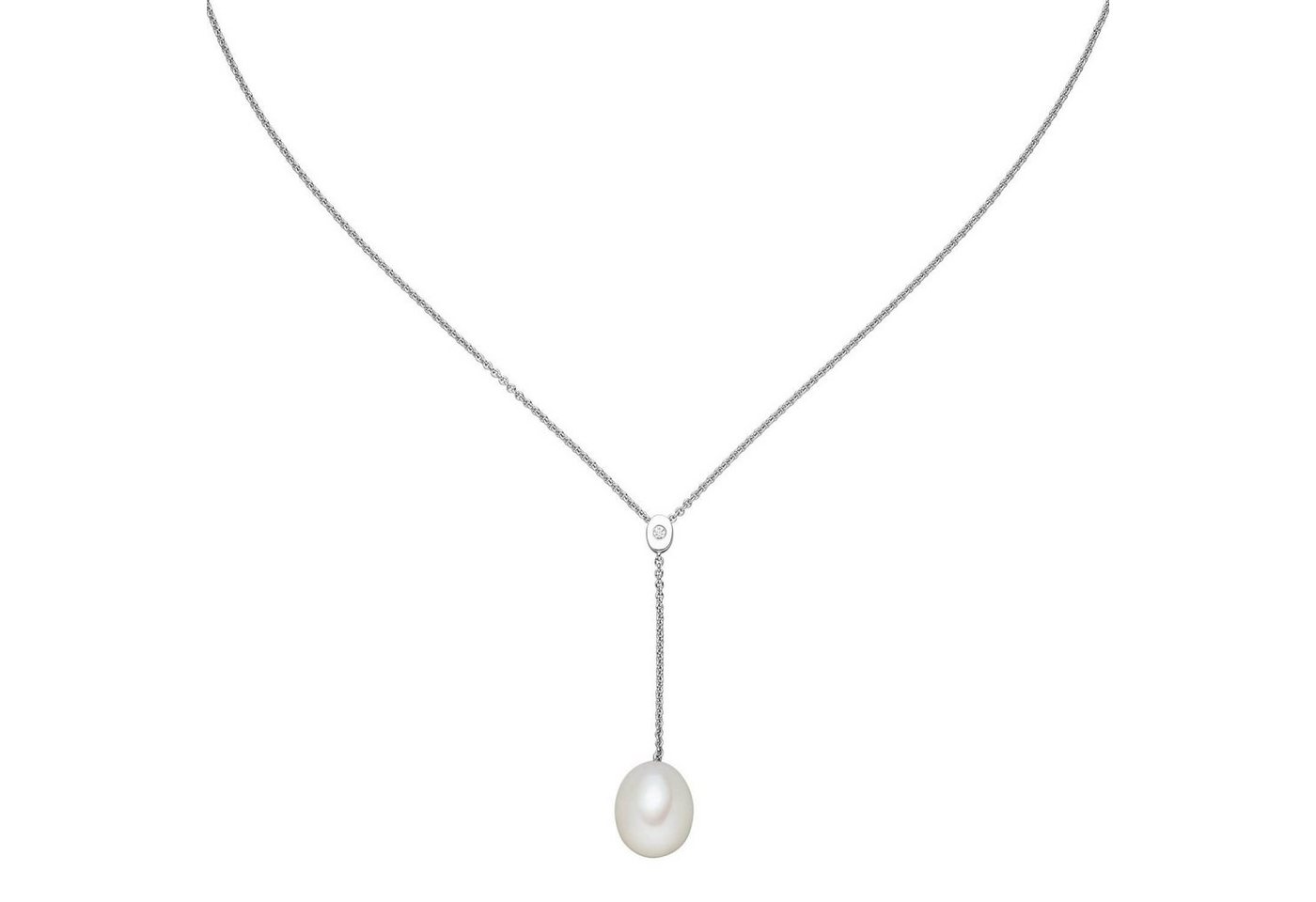 Schmuck Krone Silberkette Y-Kette Collier mit Süßwasser Perle creme-weiß Zirkonia 925 Silber 42-45cm Damen von Schmuck Krone