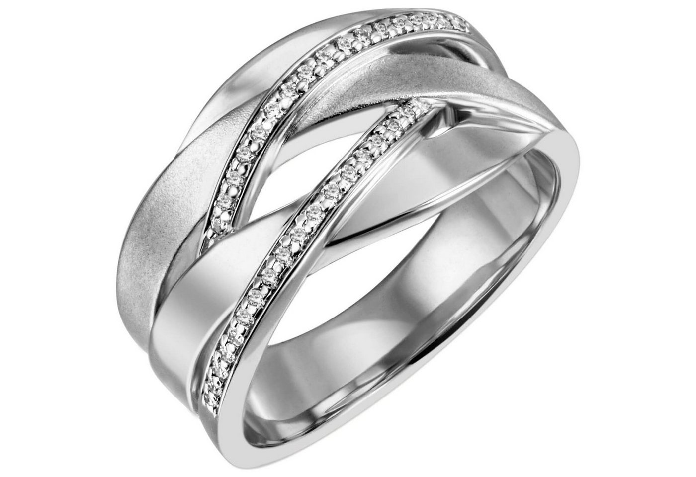 Schmuck Krone Silberring Breiter Ring Damenring 34 Zirkonia 925 Silber rhodiniert teilmattiert Fingerring, Silber 925 von Schmuck Krone