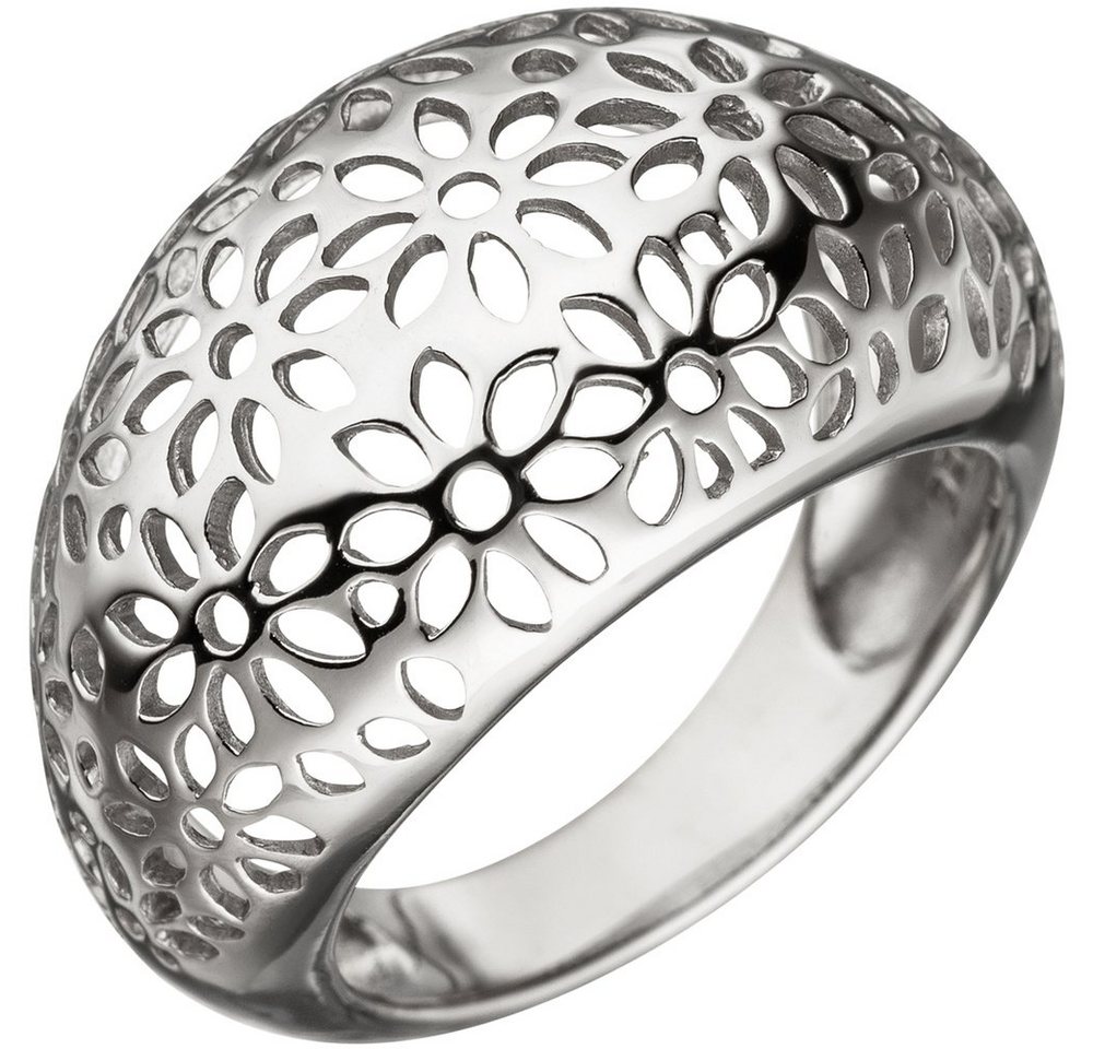 Schmuck Krone Silberring Breiter Ring Damenring Blumen Muster aus echtem 925 Silber mit Wölbung, Silber 925 von Schmuck Krone