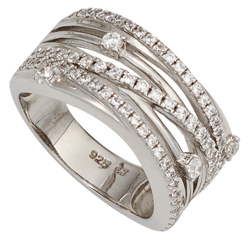 Schmuck Krone Silberring Breiter Ring Damenring aus 925 Silber & Zirkonia weiß Fingerring, Silber 925 von Schmuck Krone