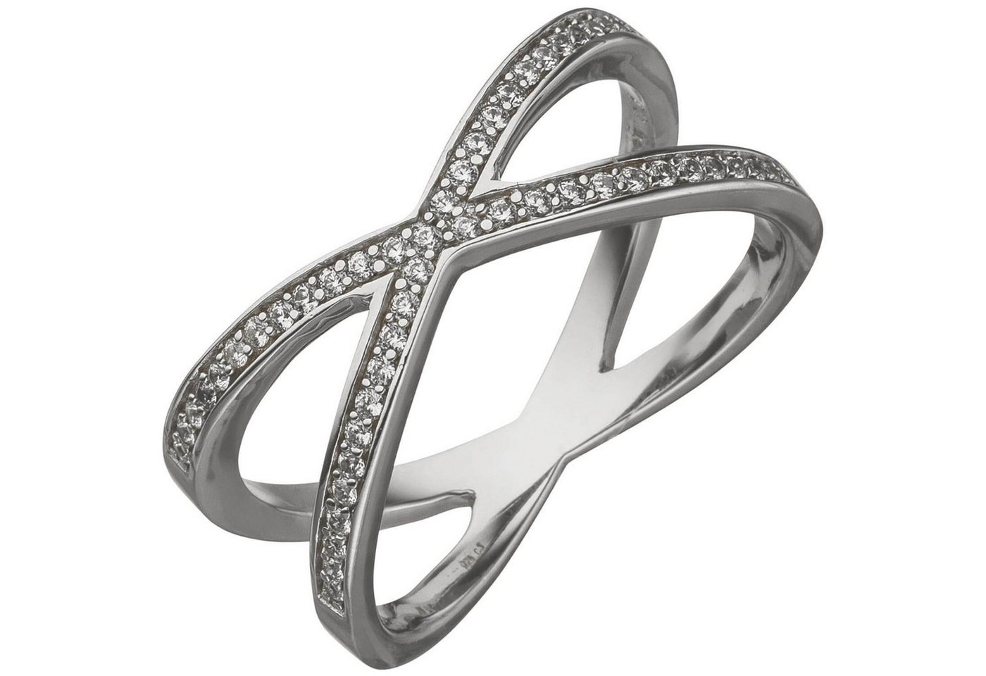 Schmuck Krone Silberring Damen-Ring in X-Form zwei Faden gekreuzt 49 Zirkonia weiß 925 Silber Kreuzring, Silber 925 von Schmuck Krone